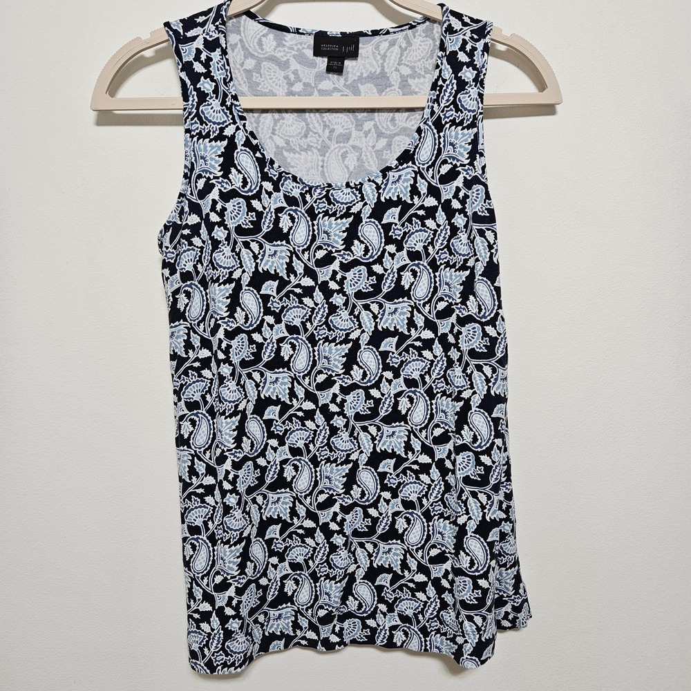 J. Jill Wearever Floral Cottage Tank Top Jersey Knit Blue XS